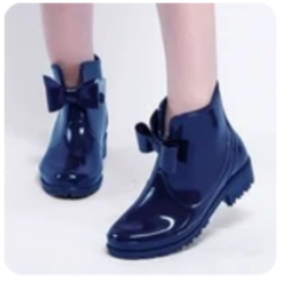 NRUDPQV Blue Waterproof Bow Rubber Rain Winter Snow Ankle Boots  size 6.5 - Picture 9 of 16